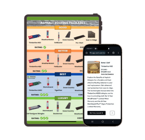 Tablet displaying various roofing packages offered by Dexteriors Home Remodeling