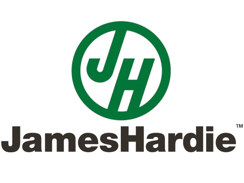 The James Hardie logo, featuring a green "JH" monogram inside a circle, next to the company name "James Hardie™" in bold black lettering.
