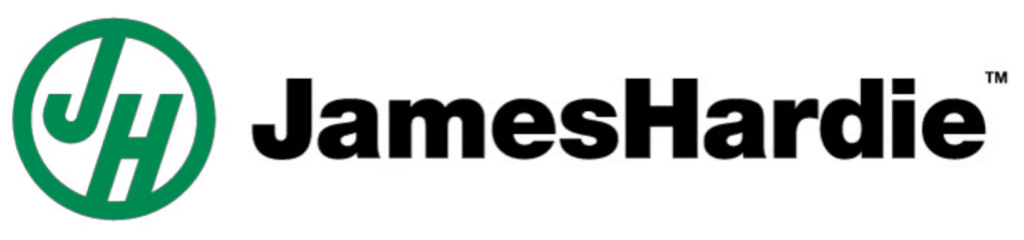 The James Hardie logo, featuring a green "JH" monogram inside a circle, next to the company name "James Hardie™" in bold black lettering.
