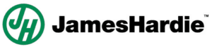 The James Hardie logo, featuring a green "JH" monogram inside a circle, next to the company name "James Hardie™" in bold black lettering.
