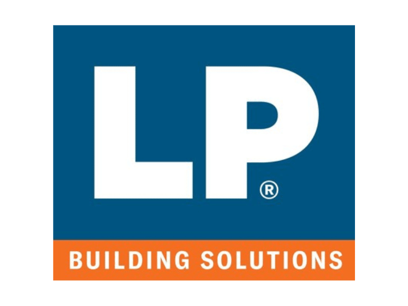LP SmartSide ExpertFinish Trim & Siding logo featuring bold blue and orange text on a black background.